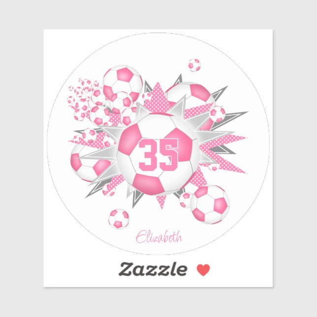 girls name on pink white soccer ball blowout  sticker (Sheet)
