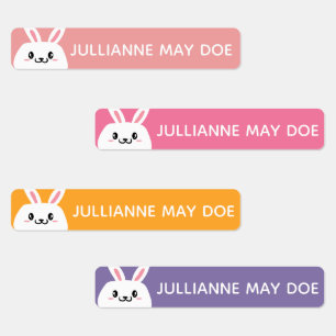 Girls Name Pastel Cute Bunny Waterproof Labels