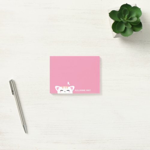 Girls Name Pastel Pink  Cute Kitty Post_it Notes