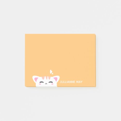 Girls Name Pastel Yellow Cute Kitty Post_it Notes
