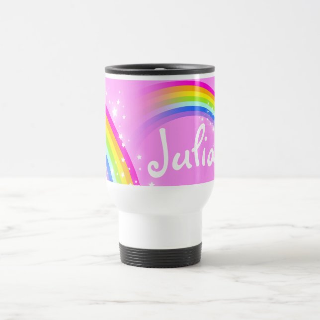 Girls name rainbow light pink custom travel mug (Center)