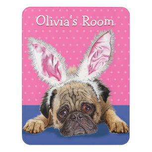 Girl's Name rectangular Bedroom sign hug a Pug