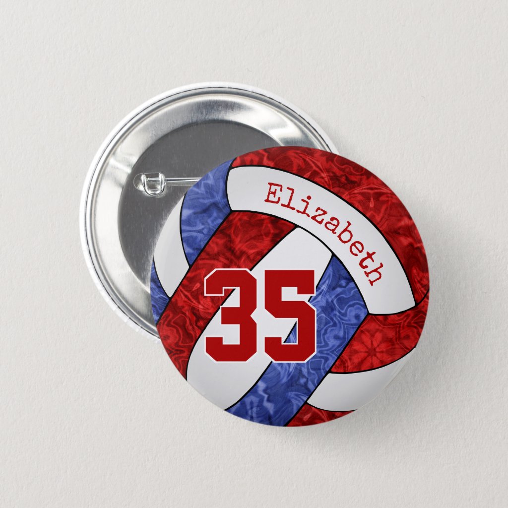 girls name red blue volleyball team colors button