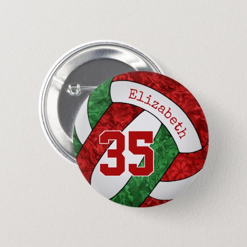 girls name red green volleyball team colors  button