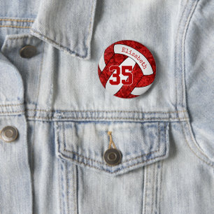 girls name red white volleyball team colors button