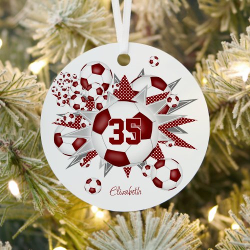girls name soccer ball blowout maroon  metal ornament