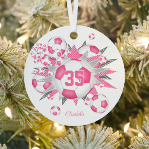 girls name soccer ball blowout pink  metal ornament