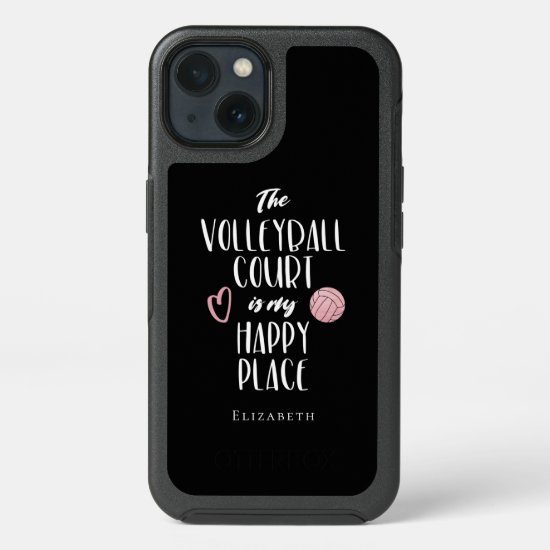 girl's name The volleyball court is my happy place OtterBox iPhone Case