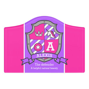 Girls name unicorn coat of arms princess knight door sign