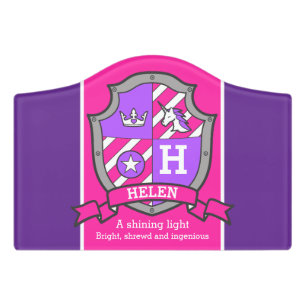 Girls name unicorn crest princess knight purple door sign