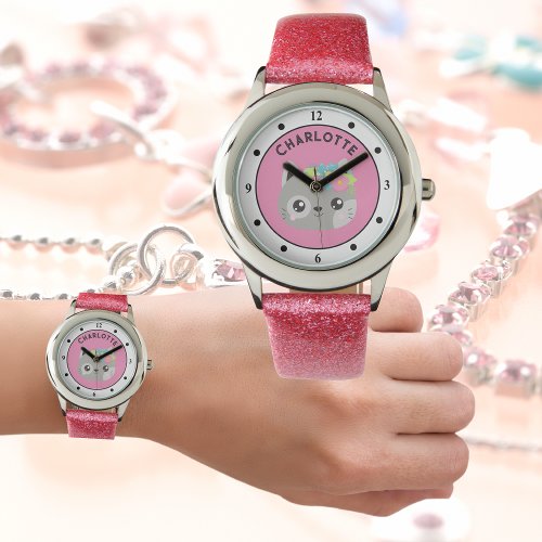 Girls Name Watch Cute Cat Kitten Custom Colors