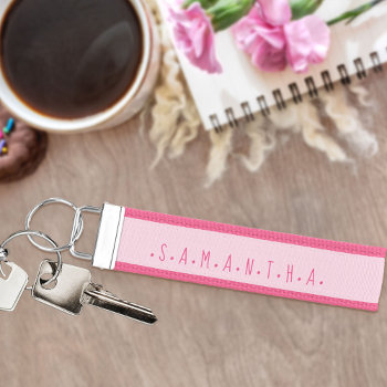 Girl's Name Whimsical Pink Typography Wrist Keychain by darlingandmay at Zazzle