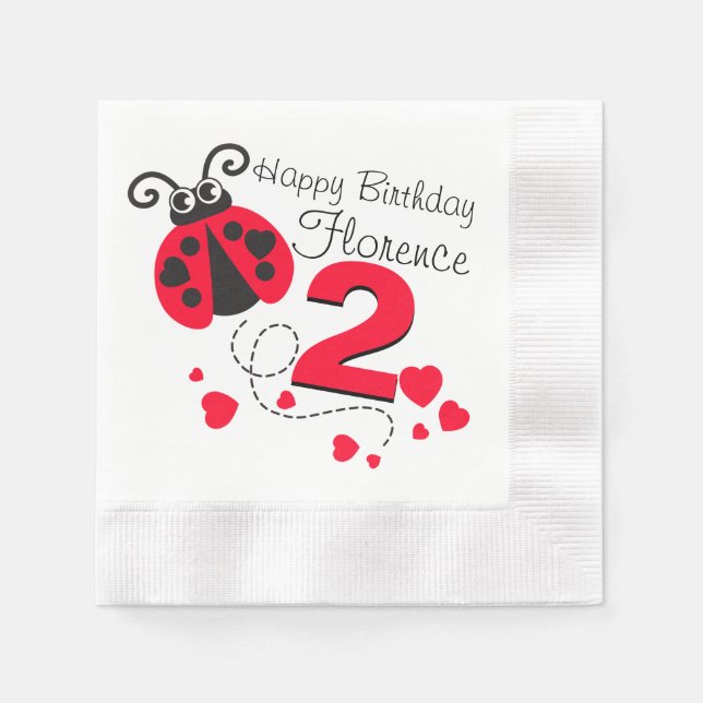 Girls named 2nd birthday red ladybug napkins (Front)