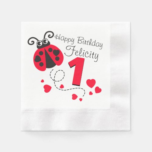 Girls named first birthday red ladybug napkins