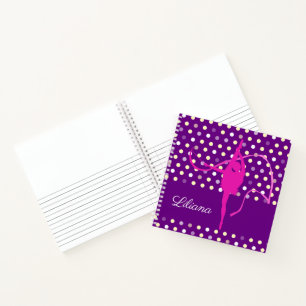 Girls named gymnast polka dot purple pink notebook