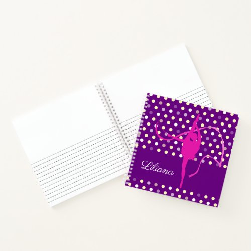 Girls named gymnast polka dot purple pink  notebook
