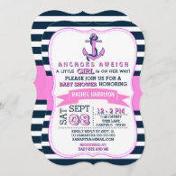 Girl's Nautical Anchor Baby Shower Invitations