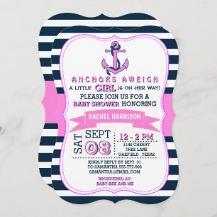 Girl's Nautical Anchor Baby Shower Invitations