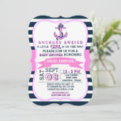Girl's Nautical Anchor Baby Shower Invitations (Standing Front)