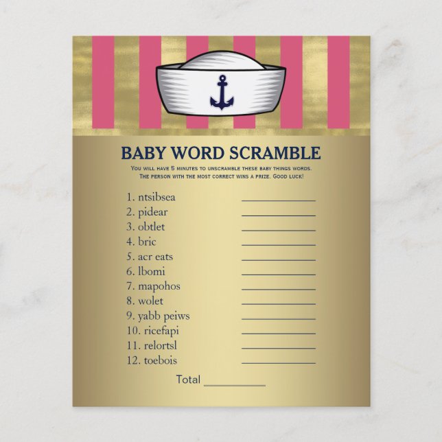 Girls Nautical Anchor Hat Baby Shower Games (Front)