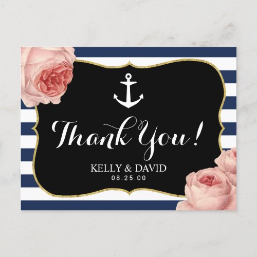 Girls Nautical Anchor Vintage Floral Thank You Postcard