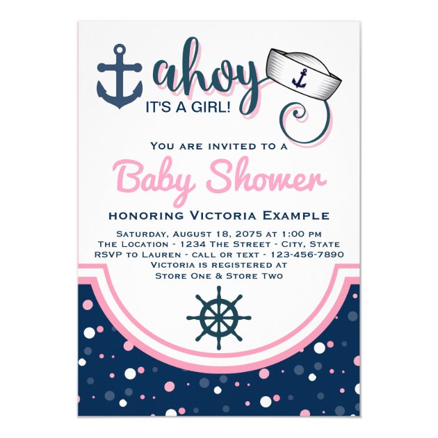 Girls Nautical Baby Shower Invitation