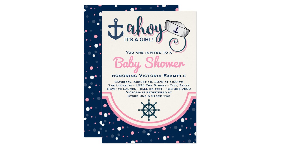 Girls Nautical Baby Shower Invitation