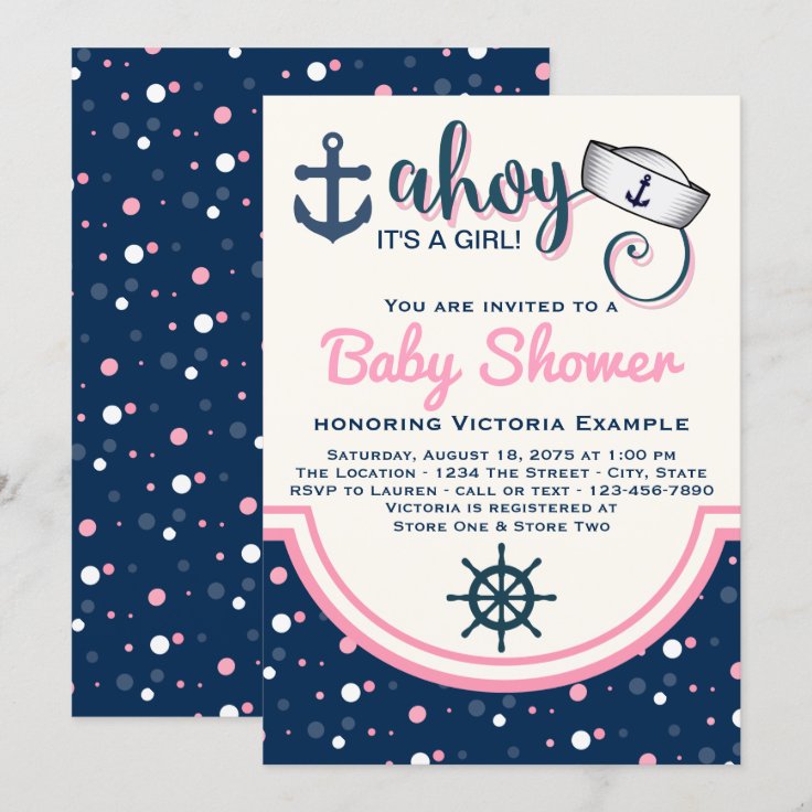 Girls Nautical Baby Shower Invitation Zazzle