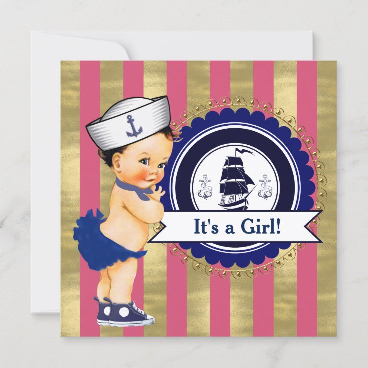 Girls Nautical Baby Shower Invitation Zazzle