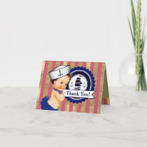 Girls Nautical Baby Shower Thank You Card