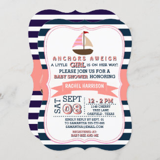Girl's Nautical Boat Baby Shower Invitations