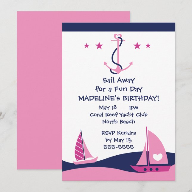 Girls Nautical Party Invitation (Front/Back)