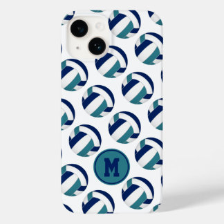 girls navy blue teal volleyballs pattern Case-Mate iPhone 14 case