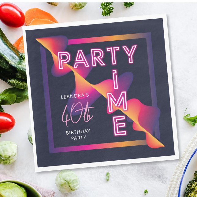 Girls Neon Party Time Birthday Party Napkins (Creator Uploaded)
