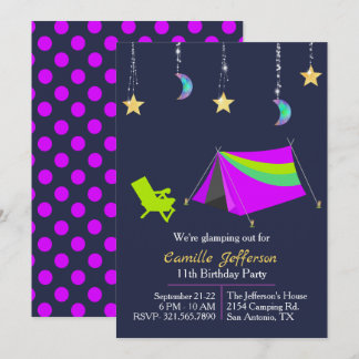 Girls Neon Tent Glamping Birthday Invitation