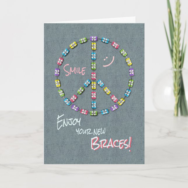 Girls New Braces Congratulations Peace Sign Card (Front)