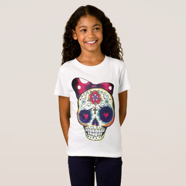 girls new school sugar skull tee shirt (Front Full)