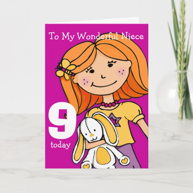 Girls Niece 9th birthday card girlie purple (Front)