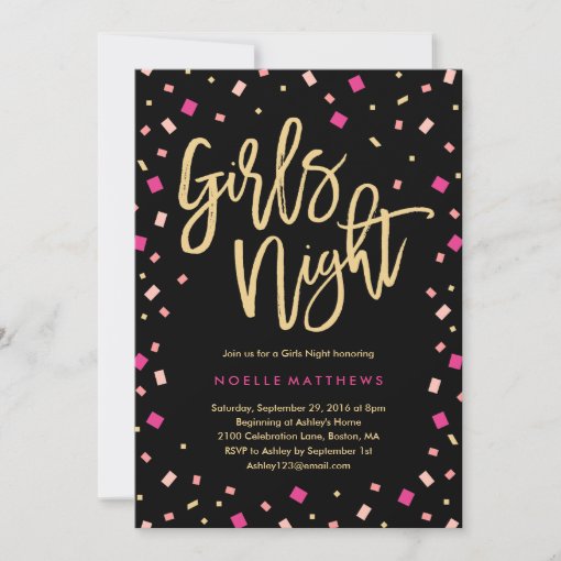 Girls Night Confetti Bachelorette Party Invitation | Zazzle