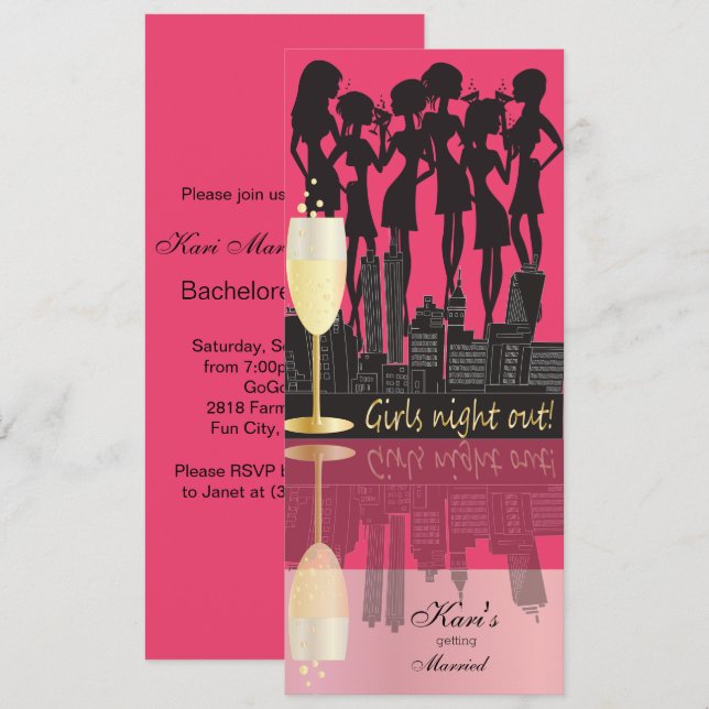 Girls Night Out, Bachelorette Party - Hot Pink Invitation (Front/Back)