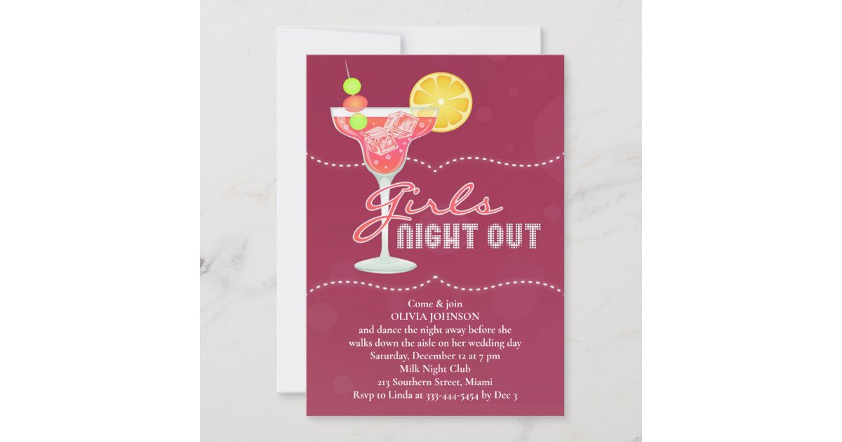 Girls Night Out Bachelorette Party Invitation | Zazzle