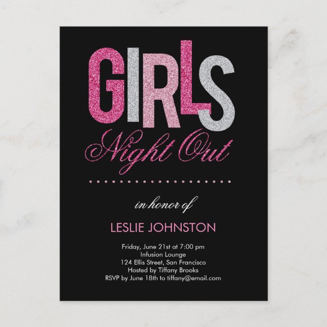 Girls Night Out Bachelorette Party Invitation Postcard (Front)