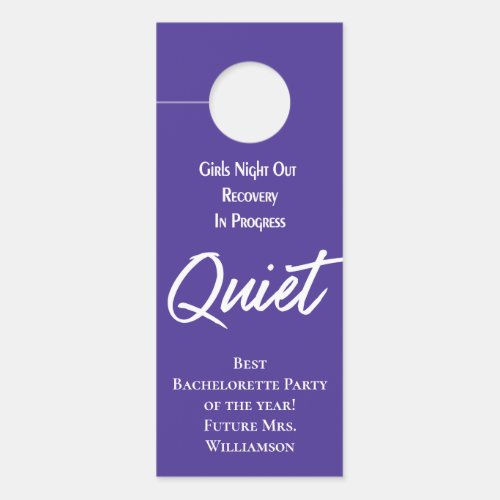 Girls Night Out Bachelorette Party Quiet Purple Door Hanger