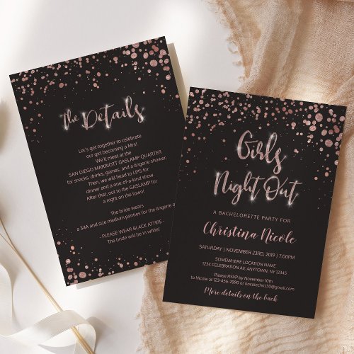 Girls Night Out  Back Details  Bachelorette Glam Invitation