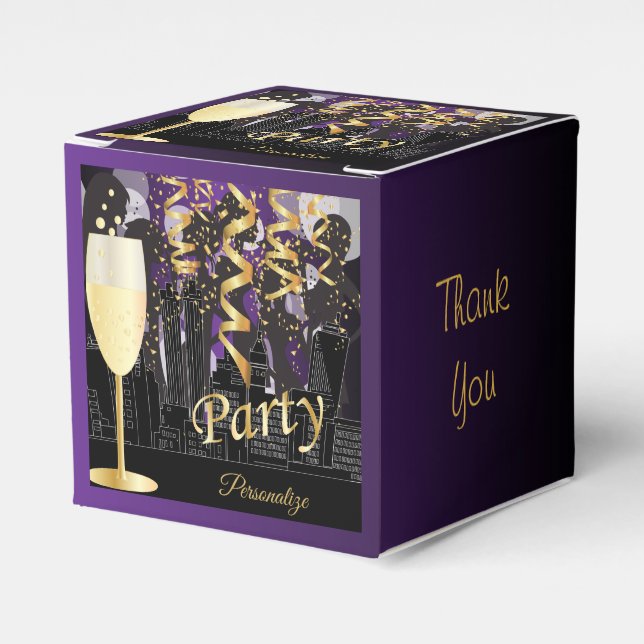 Girls Night Out Birthday Party | Metallic Purple Favor Boxes (Front Side)
