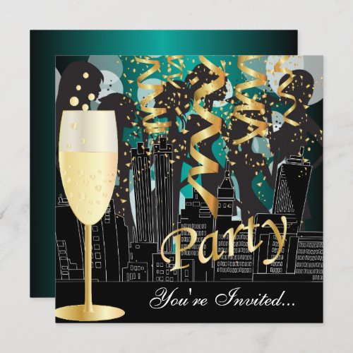 Girls Night Out Birthday Party  Metallic Teal Invitation