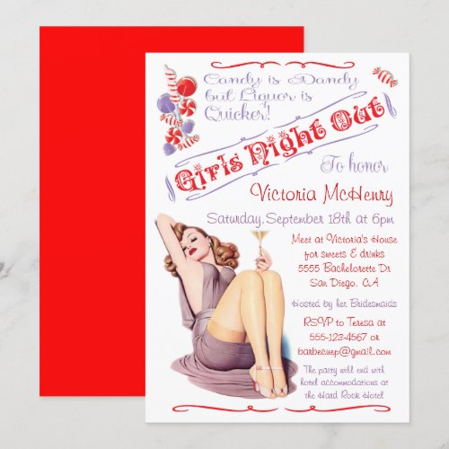 Girls Night Out Candy &amp; Drinks Pin up Invitations