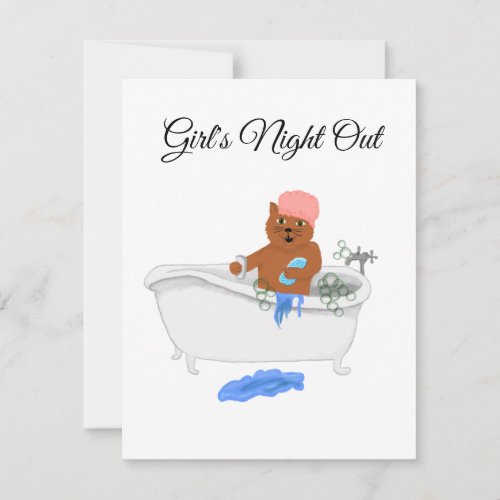 Girls Night Out Cat in Bathtub Invitation