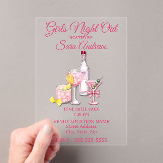 Girls Night Out Cocktail Party Clear Acrylic Invit Invitations