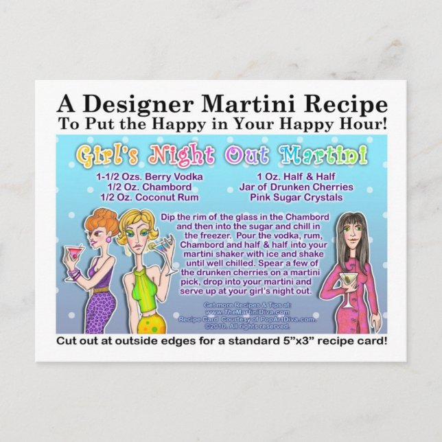 Girl's Night Out Martini Recipe Postcard (Front)